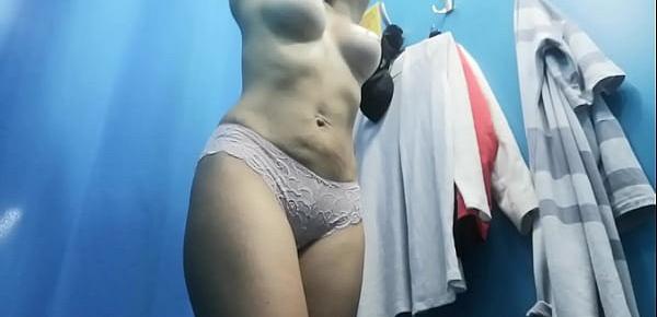  Dressing room. Hidden camera. Russian girl with big boobs and nipples